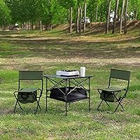 Set of 3, Indoor, Camping, Picnics, Beach Folding Outdoor Table and Chairs Set, Black