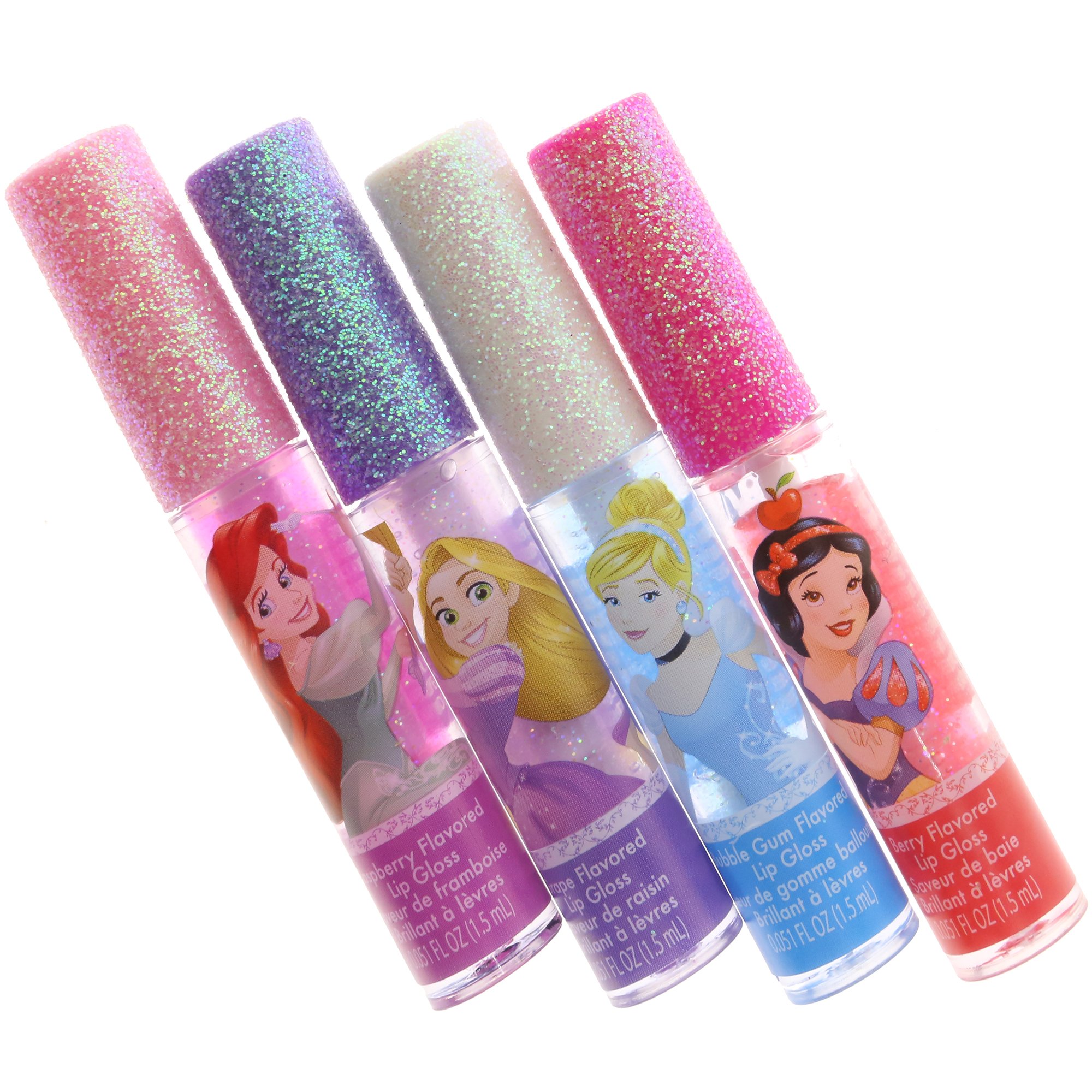 Townley Girl Disney Princess Super Sparkly Lip Gloss Set, 0.05 Fl Oz (Pack of 7)