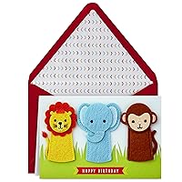 Hallmark Signature Birthday Card with Removable Finger Puppets for Kids (Jungle Animals)