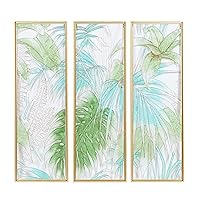 CosmoLiving by Cosmopolitan Glass Leaf Home Wall Decor Tropical Wall Sculpture with Gold Frame, Set of 3 Wall Art 12