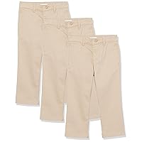 Amazon Essentials Boys' Uniform Straight-Fit Flat-Front Chino Khaki Pants, Pack of 3, Light Khaki Brown, 12