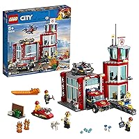 City Fire Station Building Set, Fire Toy Truck Water Scooter & Drone, Firefighter Toys for Kids
