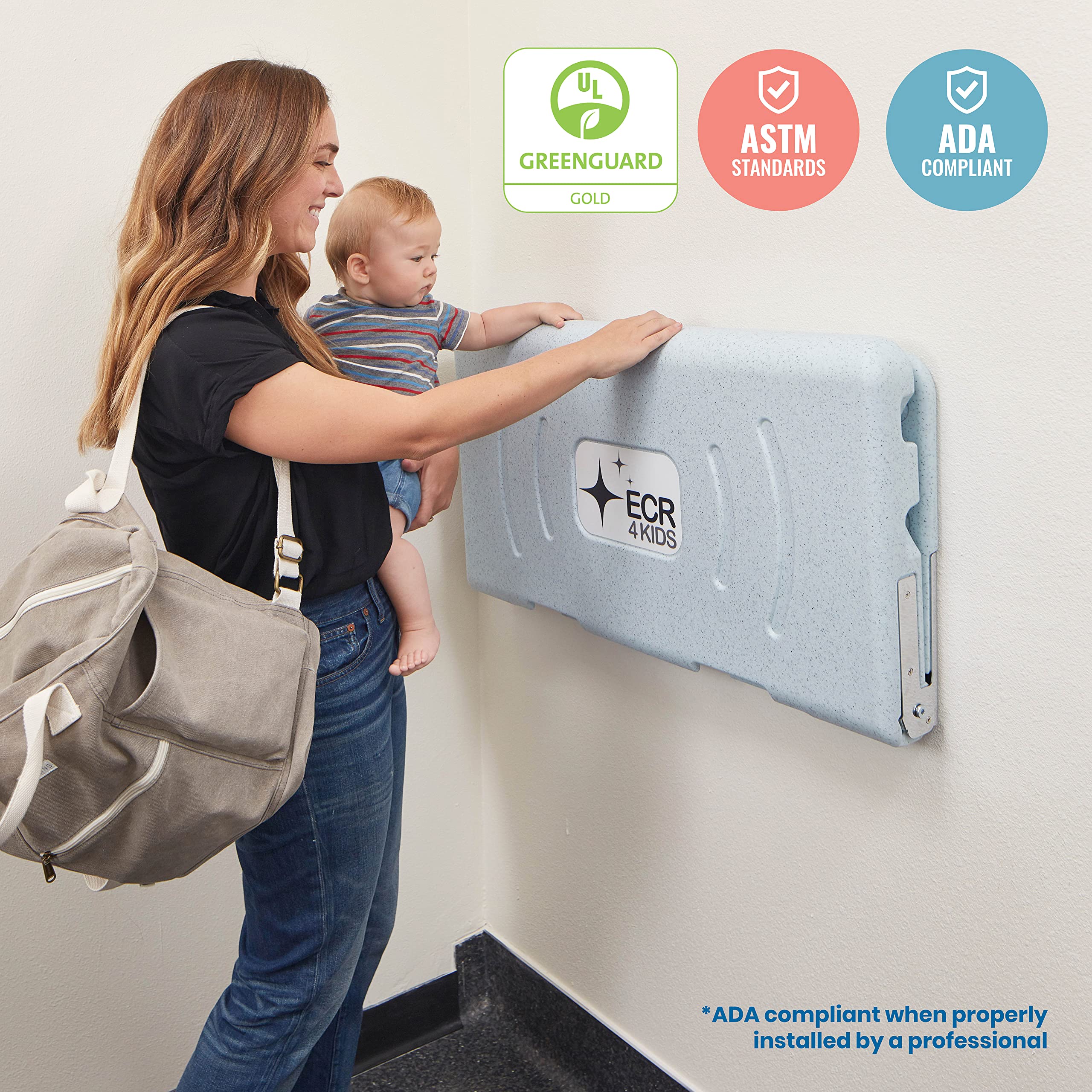 ECR4Kids Horizontal Wall-Mounted Baby Changing Station, Wall-Mounted, Blue/Grey Speckled