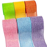 Ribbli Easter Burlap Ribbon-Pink/Blue/Lavender/Apple Green/Yellow/Orange Wired Ribbon 2.5 Inch x 6 Colors Total 30 Yard Easter Ribbon for Crafts Wreaths Big Bow Wrapping Outdoor Decoration