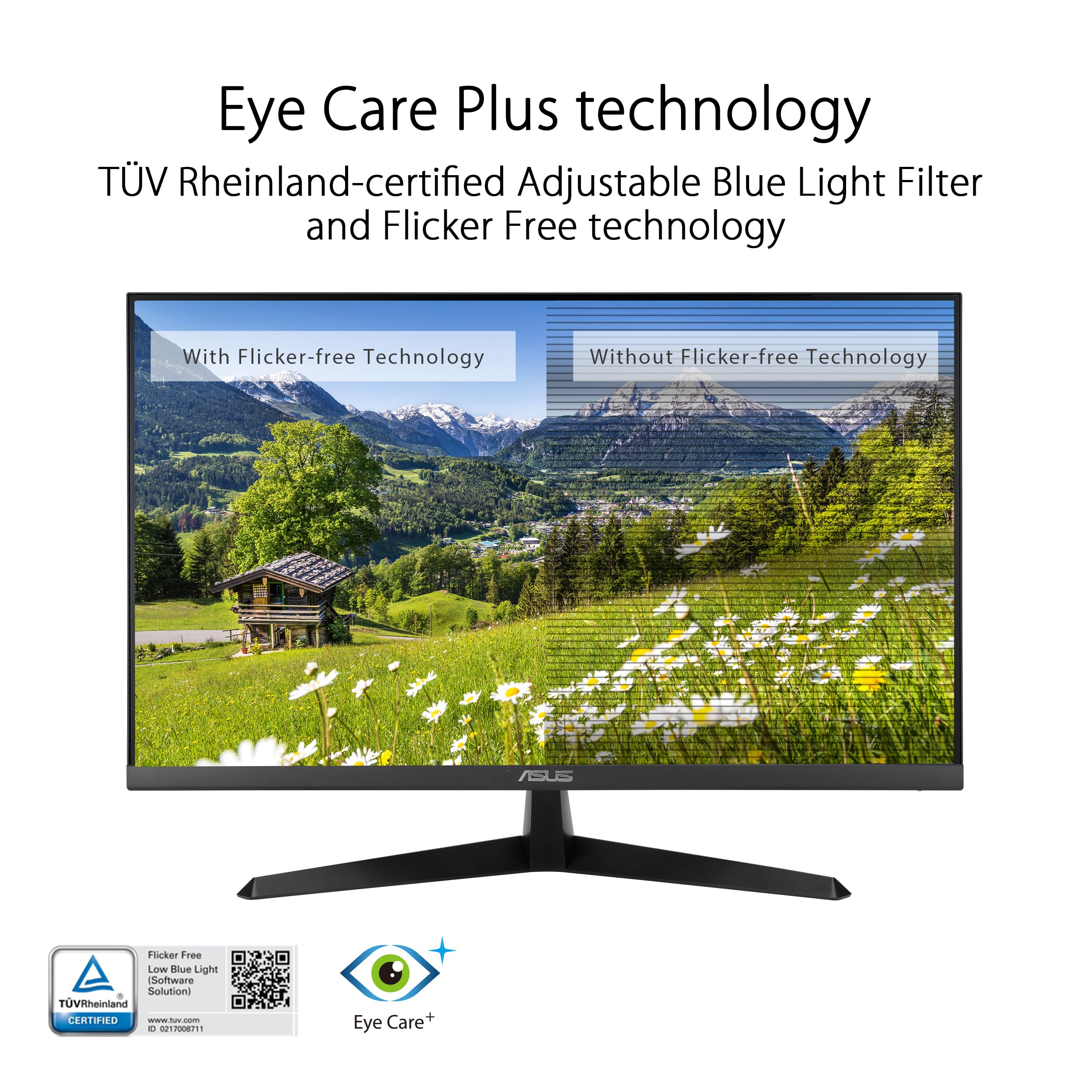 ASUS 27” 1080P Eye Care Monitor (VY279HF) – Full HD, IPS, 100Hz, SmoothMotion, 1ms, Adaptive Sync, for Working and Gaming, Blue Light Filter, Flicker Free, HDMI, VESA Mountable, 3 Year Warranty