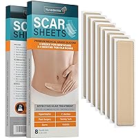 NUVADERMIS Silicone Scar Sheets - Extra Long Scar Sheets for C-Section, Tummy Tuck, Keloid, and Surgical Scars - Reusable Medical Grade Silicone Scar Sheets - Pack of 8 - Light Tone