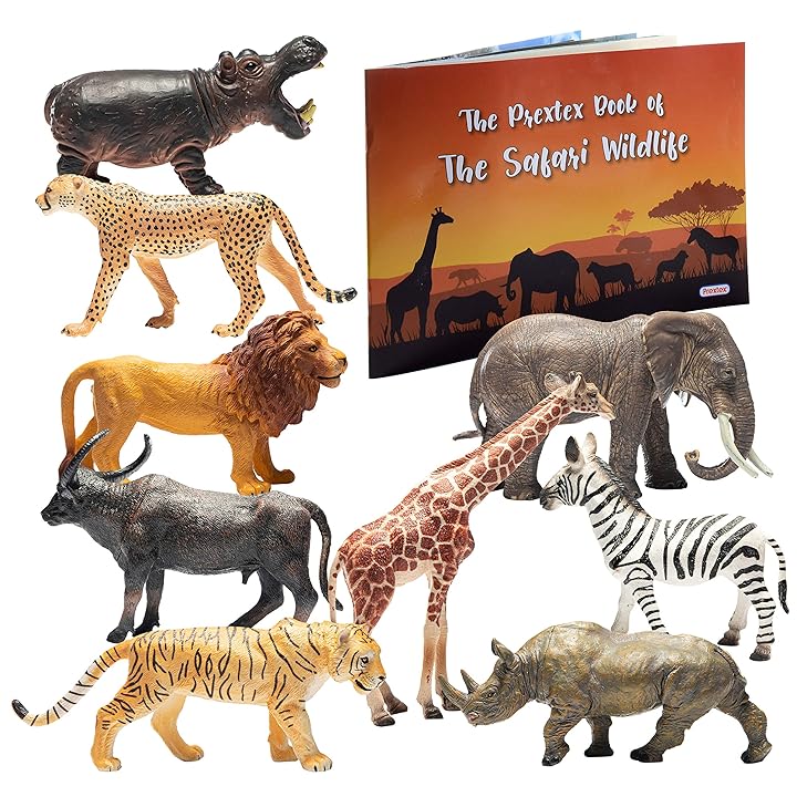 Mua Prextex Realistic Safari Animal Figurines - 9 Large Plastic Figures -  Jungle, Zoo, Forest, and Wild Animal Toys with Educational Animals Book |  Great Gift for Birthday Party | Toddlers 1-3