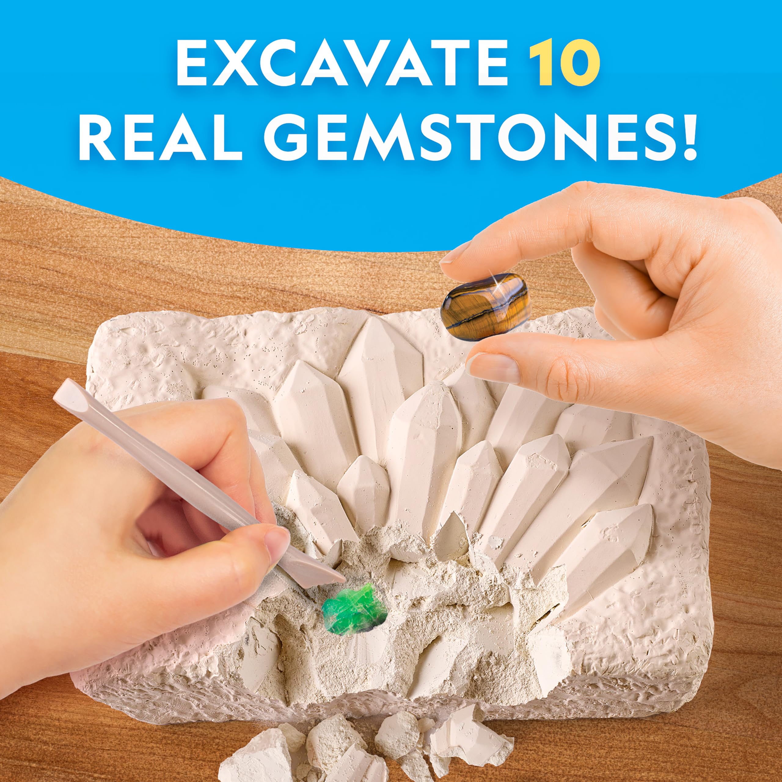 NATIONAL GEOGRAPHIC Super Gemstone Dig Kit - Excavation Gem Kit with 10 Real Gemstones for Kids, Discover Gems with Dig Tools & Magnifying Glass, Science Kits for Kids Age 8-12, Crystals for Kids