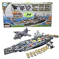 Toy Aircraft Carrier Army Men with Cargo Plane 18 Warplane Fighter Jets and 6 Extra Military Vehicles