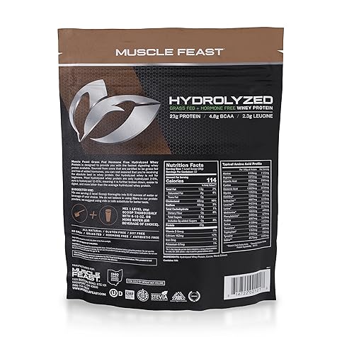 Muscle Feast Grass-Fed Hydrolyzed Whey Protein Powder, All Natural Hormone-Free, Chocolate, 2lb