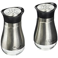 Circleware Cafe Contempo Elegant Glass Salt and Pepper Shakers Dispenser, Clear Bottom Jar Bottle Container with Stainless Steel Top, Perfect for Himalayan Seasoning Herbs Spices, 4.4 oz, Silver