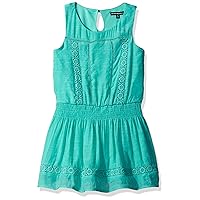 My Michelle Girls' Big Sleeveless Dress with Crochet Details and Ruched Waist, Aqua, 7