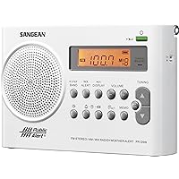 Sangean PR-D9W Portable Am/FM/NOAA Alert Radio with Rechargeable Battery, White, One Size