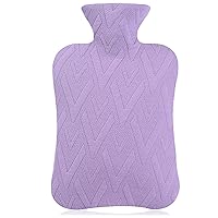 Hot Water Bottle with Cover, 2L Hot Water Bag for Hot and Cold Compress, Hand Feet Warmer, Neck and Shoulder Pain Relief, Light Purple