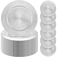 100 Pcs Charger Plates Bulk, 13 Inch Round Charger Plates Plastic Wedding Dinner Elegant Reusable Chargers Plates for Table Setting Wedding Party Event Tabletop Setting Decor (Silver)