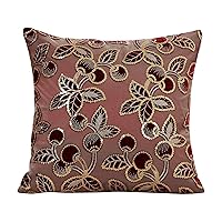 Violet Linen Heritage Vintage Cherry Flower Pattern, Polyester Embroidered Sequin, Home Décor Couch Sofa Bed Bedroom, Burgundy, 18 Inch x 18 Inch, Square, Decorative Accent Throw Pillow Cover