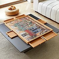 Wooden Puzzle Table with 6 Drawers and Cover, Adult Portable Puzzle Board, 34 