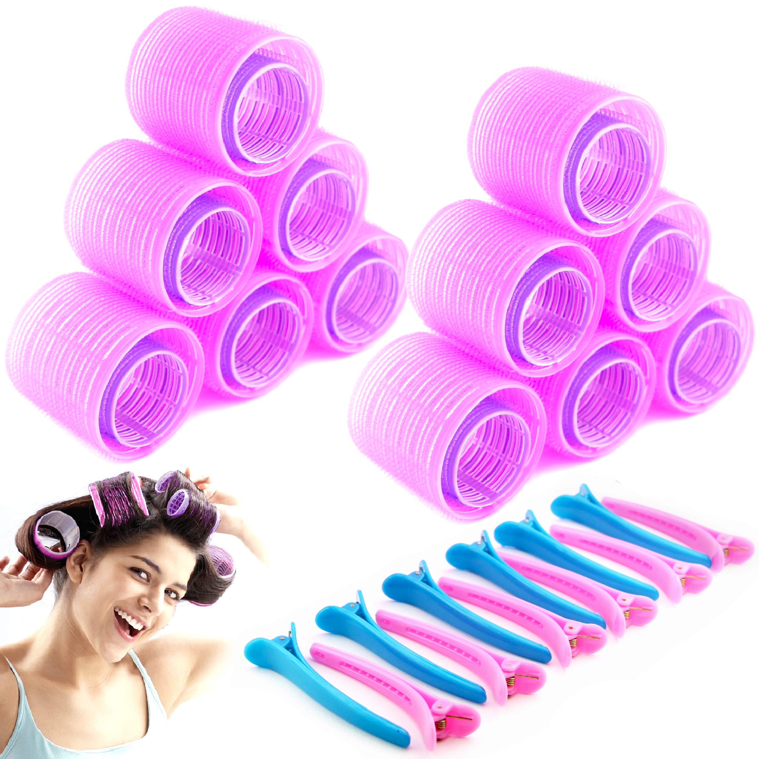 Mua Jumbo Hair Rollers Sets, Large Self Grip Hair Curlers, 36 Packs Hair  Rollers With Clips Includes 2 Size 24 Pcs Heatless Hair Curlers and 12 Pcs  Hair Clips for Long Medium