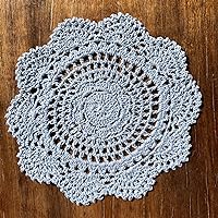 Round Crocheted Cotton Doily Floral Design Fabric Coasters Doilies Pack, Set of 2 Light Blue Place Mat