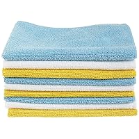 Amazon Basics Microfiber Cleaning Cloths, Non-Abrasive, Reusable and Washable, Pack of 36, Blue/White/Yellow, 16