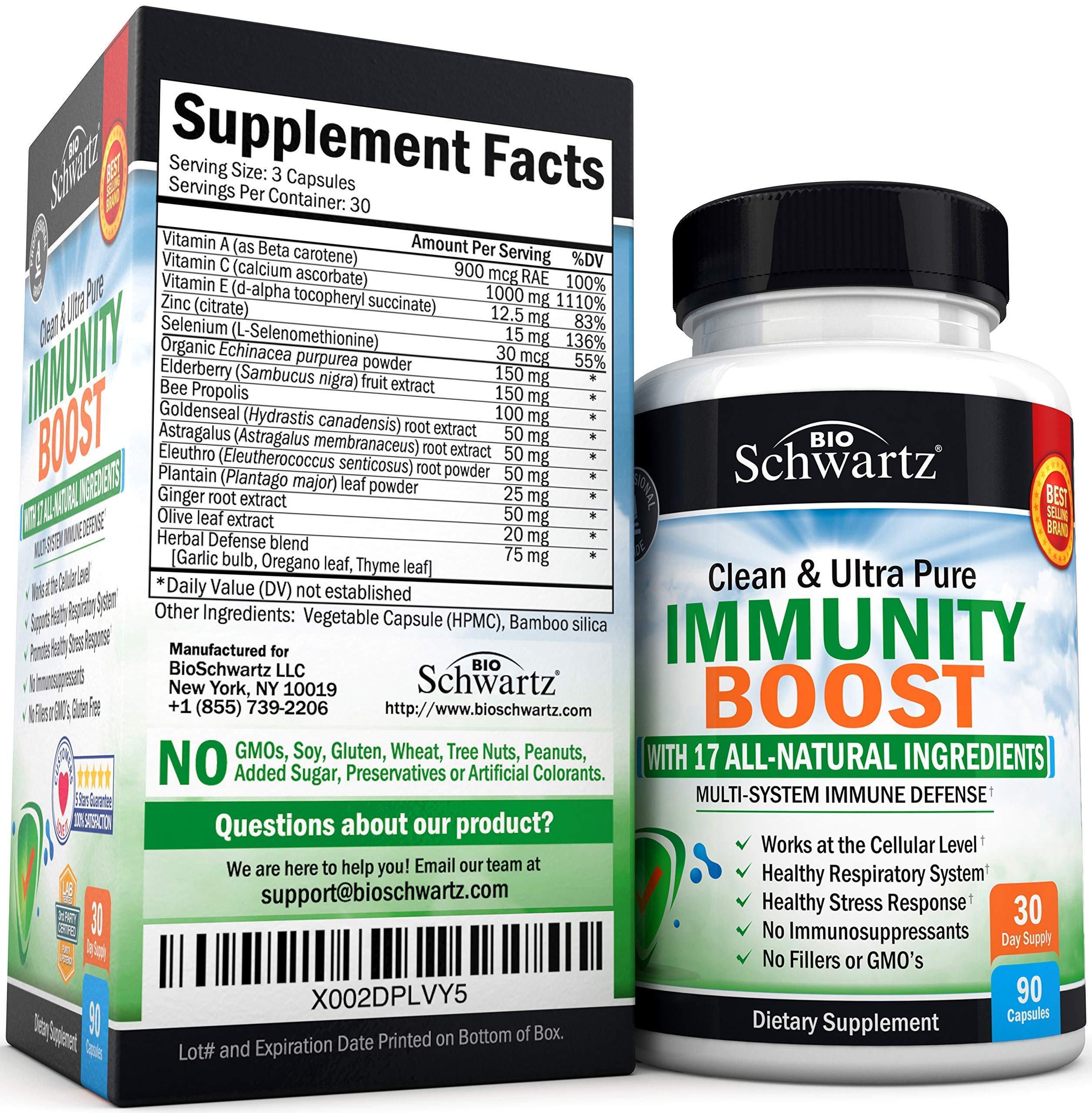 Immunity Boost Supplement with Elderberry, Vitamin A, Echinacea & Zinc + Vitamin C 1000mg Capsules with Zinc, Rose Hips & Bioflavonoids - Provides Enhanced Immune Support