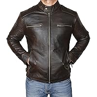 MENS CLASSIC BROWN LAMBSKIN LEATHER JACKET Vintage Slim Fit Casual Two Tone Lightweight Jacket