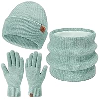 Womens Mens Winter Beanie Hats Neck Scarfs Touchscreen Gloves Set Warm Knit Slouchy Skull Caps Gifts for Women & Men