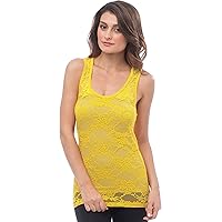 Womens Sheer Nylon Stretch Lace Racerback Tank Top Sexy Tops for Women