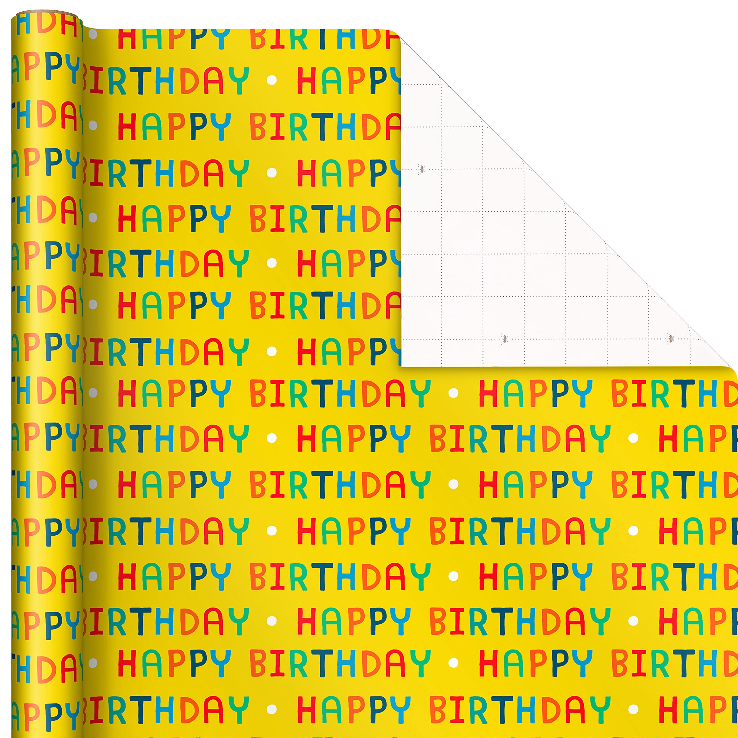 Hallmark Kids Birthday Wrapping Paper (3 Rolls: 75 sq. ft. ttl) Pink Rainbows, Blue Dinosaurs, Yellow 