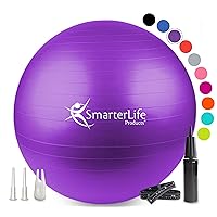 SmarterLife Workout Exercise Ball for Fitness, Yoga, Balance, Stability, or Birthing, Great as Yoga Ball Chair for Office or Exercise Gym Equipment for Home, Premium Non-Slip Design