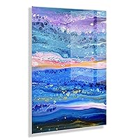 x Xizhou Xie Collaboration Tropical Tides Frameless Floating Acrylic Art, 23x31, Modern Abstract Bright Landscape Art for Wall