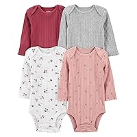 Simple Joys By Carter's Unisex Baby 4-pack Long-sleeve Pointelle Bodysuits Bodystocking, Dusty Pink/Grey/Light Burgundy/White Floral, Preemie US