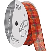 Berwick Offray DWI Harvest Plaid Ribbon-1-1/2 Wide X 50 Yards-Orange Ribbon