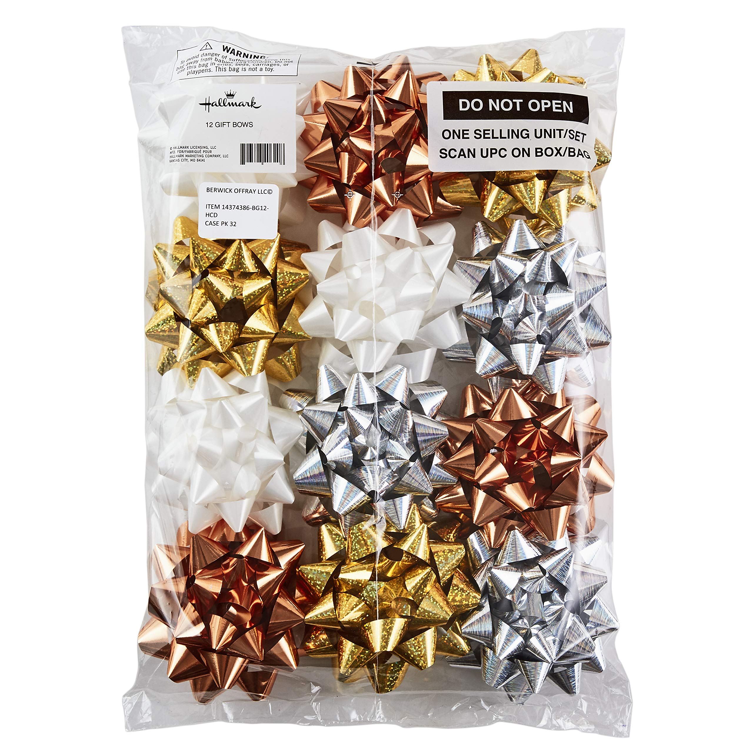 Hallmark Holiday Gift Bow Assortment (12) Gold, Silver, Bronze, White for Christmas, Hanukkah, Birthdays, Weddings, Bridal Showers