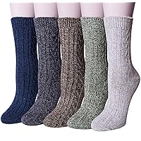 Loritta Pack of 5 Womens Winter Socks Warm Thick Knit Wool Soft Vintage Casual Crew Socks Gifts