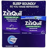 ZzzQuil Nighttime Non-Habit Forming Sleep Aid, Fall Asleep Fast and Wake Refreshed, 72 Ct LiquiCaps