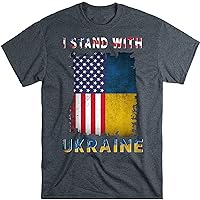 I Stand with Ukraine Support Ukrainian American USA Flag Shirt, Ukraine Flag T-Shirt - Dark Heather/Large