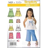 Simplicity 1451 Easy to Sew Toddler Girl's Dress, Top, Cropped Pants, and Shorts Sewing Patterns, Sizes 1/2-4