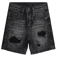 KIDSCOOL SPACE Boys Summer Denim Shorts, Ripped Holes Soft Elastic Band Inside Half Jean Pants