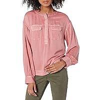 Lucky Brand Womens Long Sleeve Button Neck Utility Pocket Tshirt