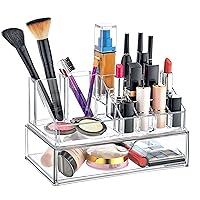 Boxup Makeup Organizer with Drawer 16 Compartments Organizer on Top Clear Acrylic Stackable Cosmetic Organizer For Vanity