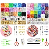 Redtwo 5100 Clay Beads with 3400pcs Glass Seed Beads for Bracelet Making Kit, Beads for Friendship Jewelry Making,Polymer Heishi Beads with Charms Gifts for Teen Girls Crafts for Girls Ages 8-12