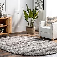 nuLOOM Drey Striped Shag Area Rug - Oval 3x5 Accent Shag Rug Casual Gray Multi/Brown Rugs for Living Room Bedroom Dining Room Nursery Entryway
