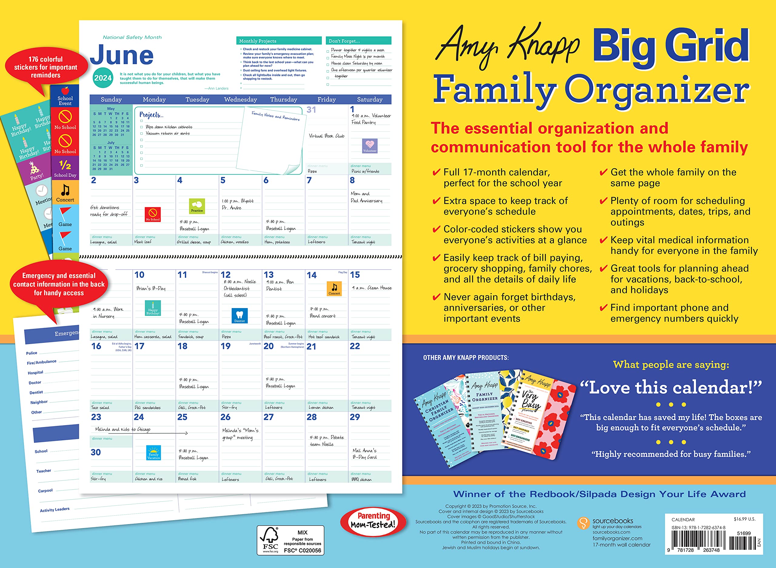 Mua 2024 Amy Knapp's Big Grid Family Organizer Wall Calendar 17Month