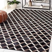 Studio Leather Collection Area Rug - 8' x 10', Black & Brown, Handmade Modern Leather & Wool, Ideal for High Traffic Areas in Living Room, Bedroom (STL901Z)