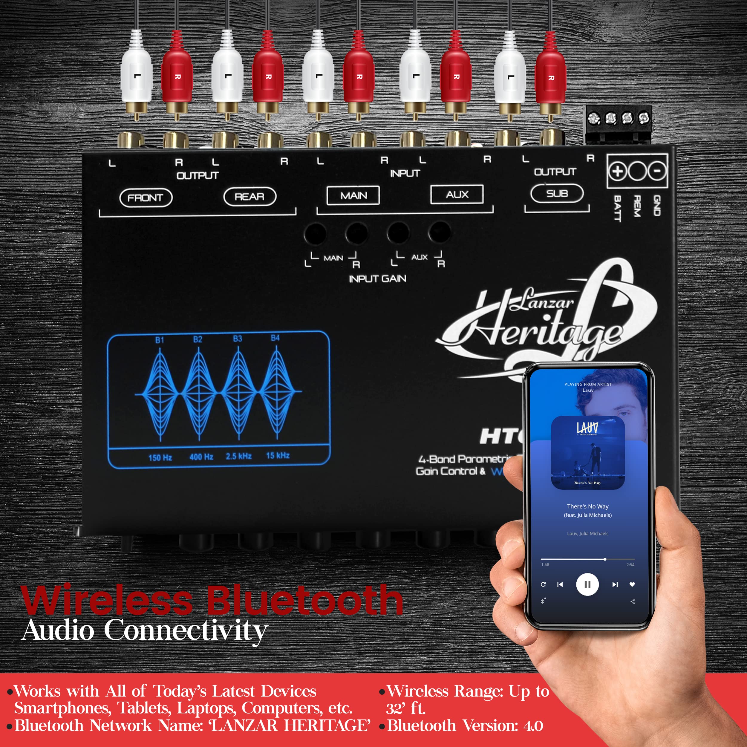 Lanzar Parametric Equalizer Subwoofer - Gain Control & Bluetooth Wireless Audio Connectivity Blue Light Illumination, Bluetooth Version: 4.0, Wireless Range: Up to 32 ft Simple Pairing