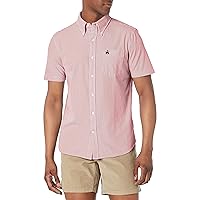 Brooks Brothers Men's Knit Short Sleeve Button Down Stripe Sport Shirt