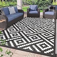 GENIMO Outdoor Rug for Patio Clearance,9'x12' Waterproof Large Mat,Reversible Plastic Camping Rugs,Rv,Porch,Deck,Camper,Balcony,Backyard,Black & White