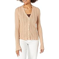 PAIGE Women's Pointelle Susan top Slim Cardigan Slit at The Sleeve Button Front in Soft Camel, L