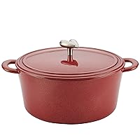Ayesha Curry Cast Iron Enamel Casserole Dish/ Casserole Pan / Dutch Oven with Lid - 6 Quart, Sienna Red